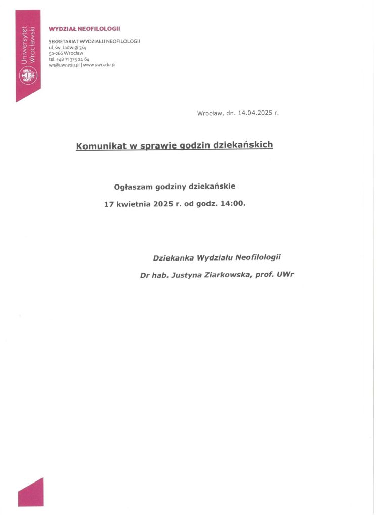 godziny dziekańskie 17.04.2025