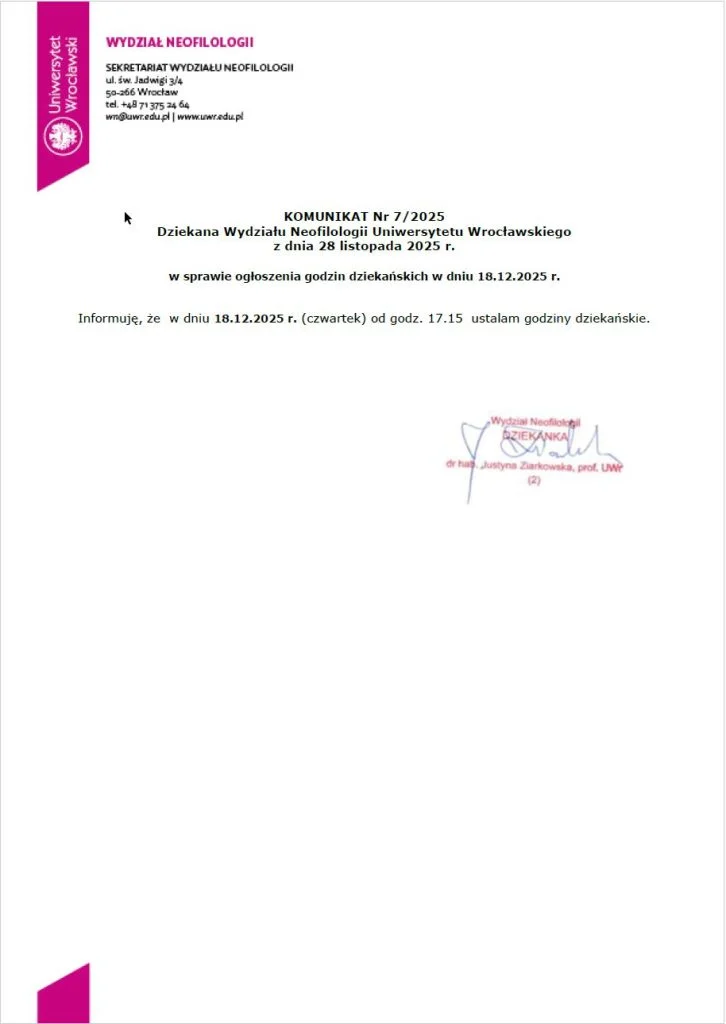 godziny dziekańskie